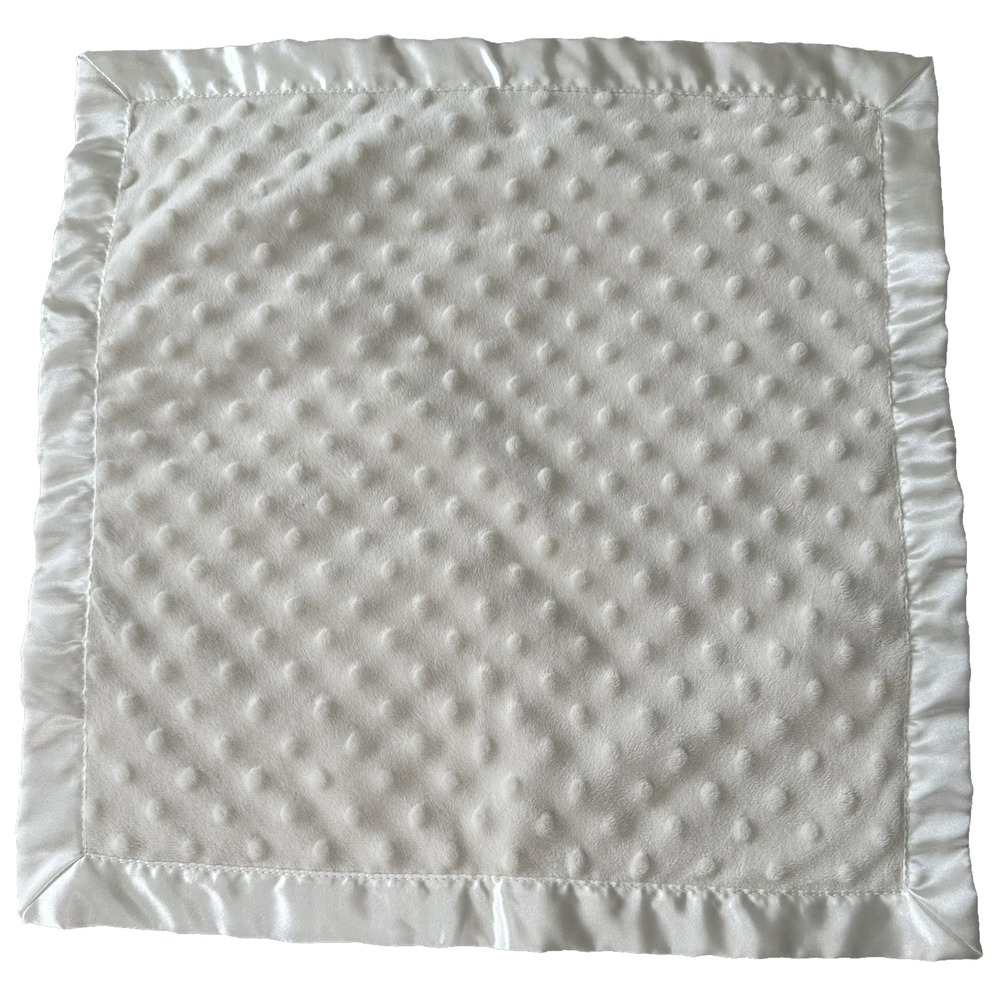 Bearington Ivory Cream Baby Blanket Minky Neutral Satin Trim Plush Lovey White